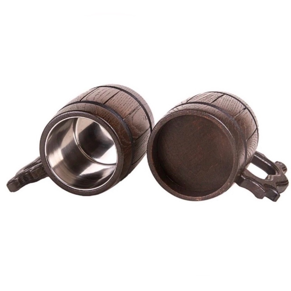 Wooden Oak Beer Mug – 23oz Barrel-Style Tankard Set of 2